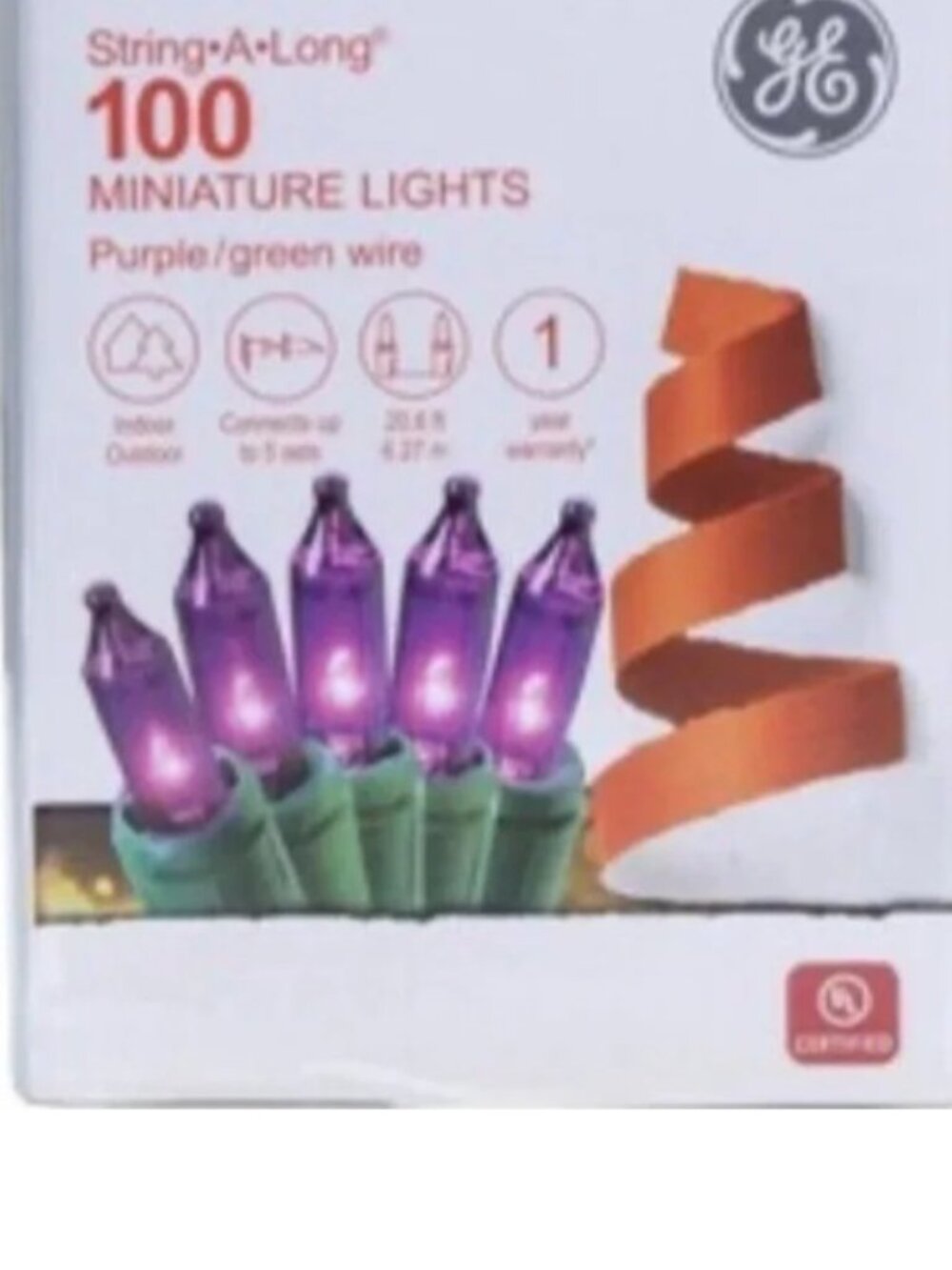 PURPLE GE String-A-Long 100ct Lights Incandescent Halloween Christmas